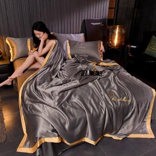 Simple European Style Ice Silk Summer Cool Quilts Bedroom Nap Air Conditioner Quilted Bedspread Suitable for Adults and Children
