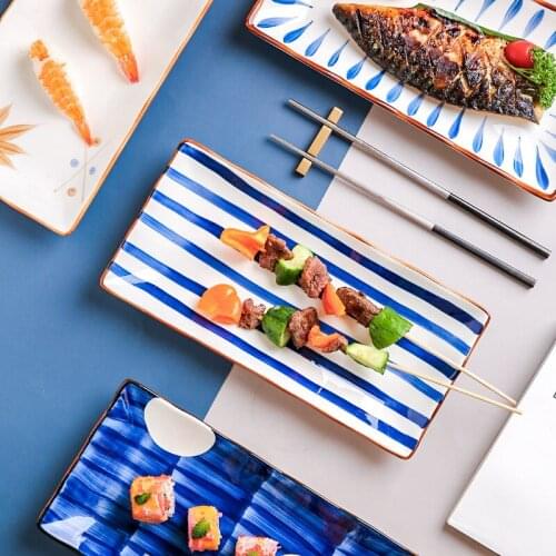 Japanese style Hefeng sushi rectangular plate household creative ceramic tableware dish fish plate snack plate dinner plates