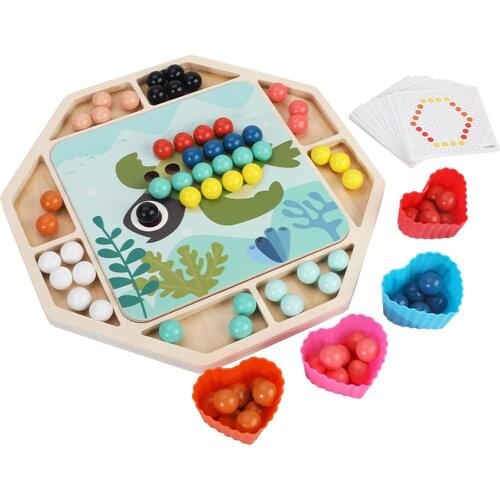 Rainbow Wooden Clip Go Game Set Dot Bead Board Game Toy Toddler Educational Games Math Toy Learning 100 Colored Beads