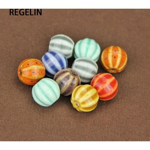 REGELIN Colorful Ceramic Small Pumpkin Loose Beads Spacer Beads 10PCs For DIY Bracelet & Necklace Accessories Jewelry Making