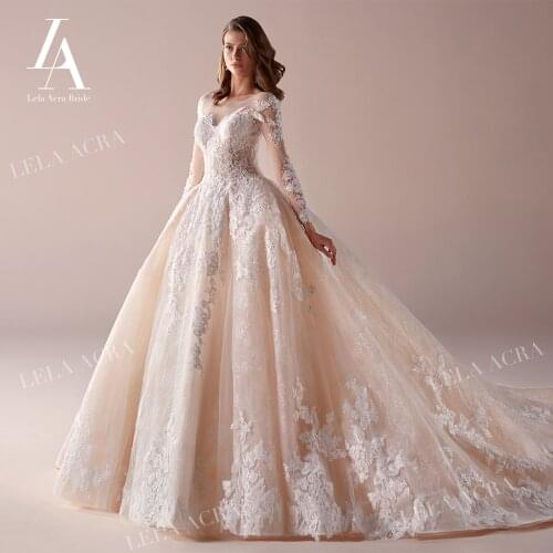 Luxury Appliques Wedding Dress 2021 Classic Long Sleeve Ball Gown Princess Train LelaAcra NZ54 Customized Bride Vestido De Noiva