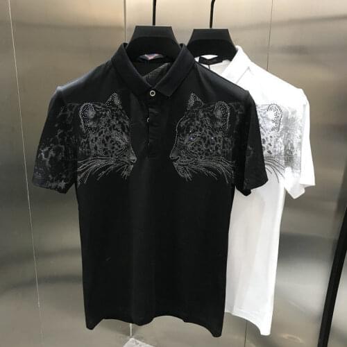 2021 summer new light luxury trend slim hot brick personality handsome polo shirt trendy men lapel half sleeve