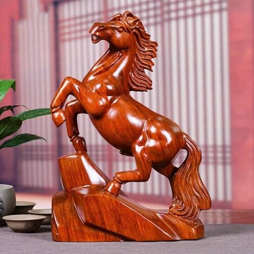 Lucky Handmade Rosewood Ebony Horse Nostalgic Home Decor Vintage Timber Figurine Success Wealth Animal Statue
