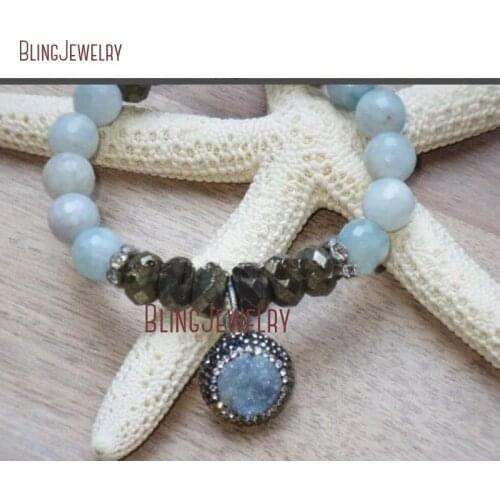 Boho Blue Beads Stretch Bracelet Druzy Charm Bracelet BM32891