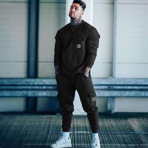 Mens Tracksuits Sets 2021 Cotton Casual Hoodie Set Autumn Multi-Pocket Sportswear Male Sweatshirt Clothes For Men