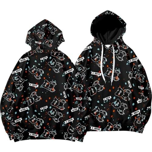 New Black White Bear Cartoon 3d Hoodies Pullover Costume Men Women Hoodie Tops Long Sleeve Boys Girls Hooded Sweatshirts Clothes