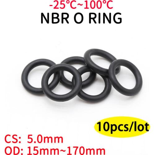 10pcs NBR O Ring Seal Gasket Thickness CS 5 mm OD 15~105mm Nitrile Butadiene Rubber Spacer Oil Resistance Washer Round Shape