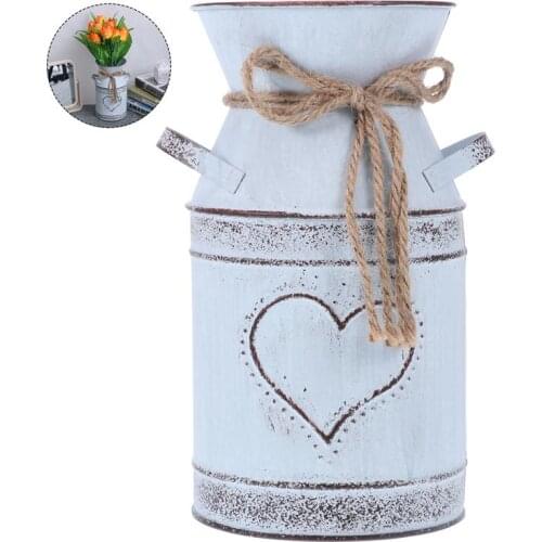 Vintage Vase Metal Flower Bucket Rusty Mil Jug Elegant Flower Pot Farmhouse Style Bouquet Vase With Handles For Living Room