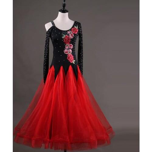 Embroidery Flower Modern Dance dress Match Performance dress Ballroom Dancing Clothing Woman