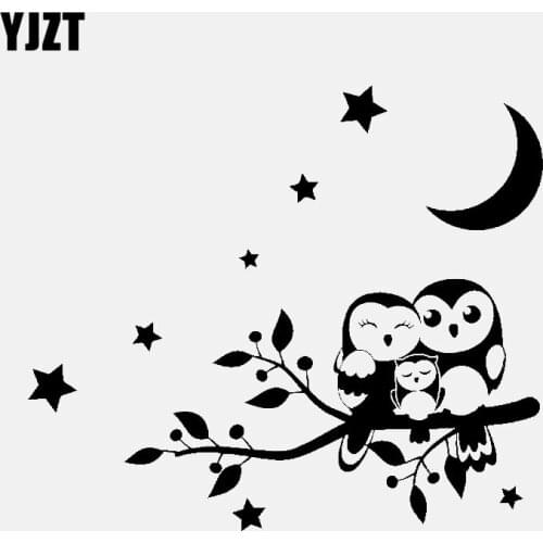 YJZT 18CM*15.6CM Vinyl Decal Cartoon Family Owl Birds With Stars Night Car Stickers Black/Silver C3-0674