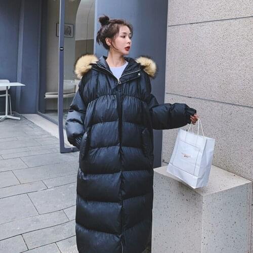 Winter 2020 Female Jacket Cotton Padded Pocket Fur Hooded Parkas Coat Fashion Thick Warm Loose Casual Oversized Women Jacket M37