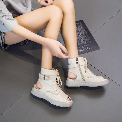 Tilocow Platform Genuine Leather Womens Designers Martin Boots Women Peep Toe Sandals Woman Flat With Sports Slides Female Shoe