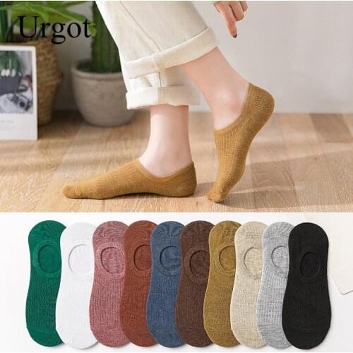 Urgot 5 Pairs Womens Silicone Non-Slip Invisible Socks Summer Solid Color Ankle Boat Socks Female Soft Cotton Slipper Socks
