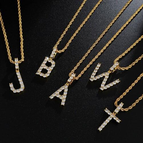 VishowCo Personalize Custom Single Row Micro-inlaid Zircon Single Letter Gold Necklace Pendant Hip-hop Necklace Jewelry Gifts