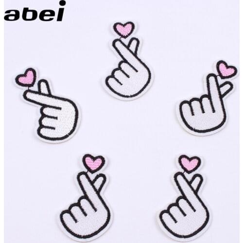 10PCS New Iron On gesture Patch Embroidery Funny Sticker for Apparel Jeans Coats DIY Backpack Badge Sewing Fabric Appliques
