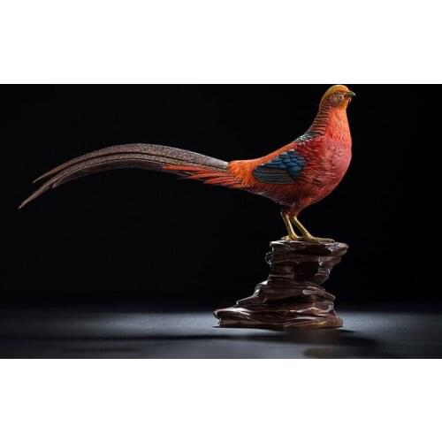 18.3 inches Chinese Art limited edition Pure Brass Golden pheasant Chrysolophus pictus Statue sculpture Home Furnishings Gift