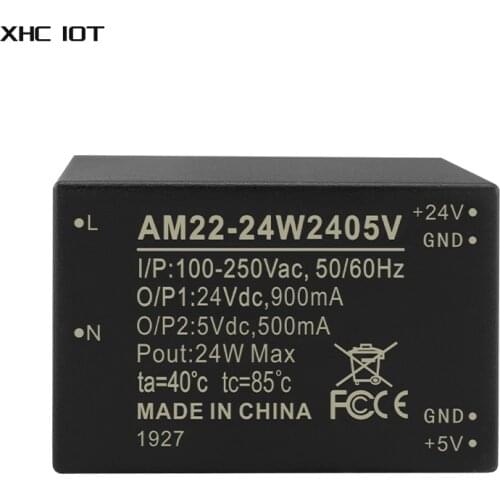 24W AC-DC Dual-Output Buck Power Supply Module 100~250VAC To 24V 5V DIP AM22-24W2405V