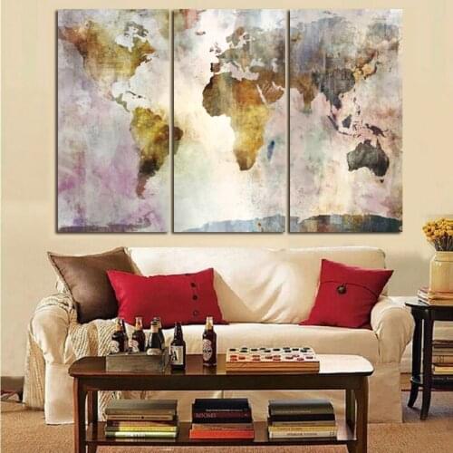 Colors World Map Modular 3 Pcs Canvas Painting Modern Home Decoration Living Room Canvas Print Painting Wall Decor Picture