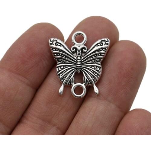 JAKONGO Antique Silver Plated Butterfly Connectors for Jewelry Making Bracelet Jewelry Findings Accessories 25x23mm 5pcs