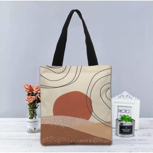 Abstract Generated Line Tote Bag Canvas Fabric Handbag Two Sides Printed Shopping Bag Traveling Casual Useful Shoulder Bag 0603