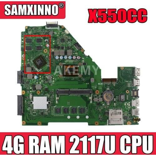 Akmey X550CC For Asus X550CA R510C Y581C X550C X550CL laptop motherboard 4G RAM 2117U CPU tested 100% work original mainboard