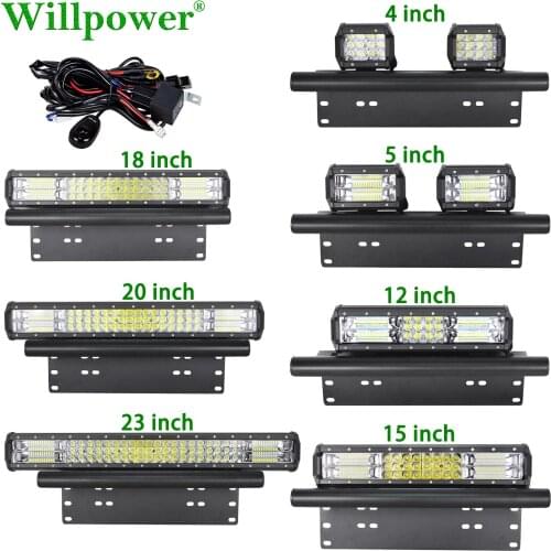SUV Car Plate Holder + 4 5 12 15 18 20 23 inch LED Fog Light Bar For Jeep Offroad 4x4 Truck 4WD AWD Spotlights Mounting Bracket