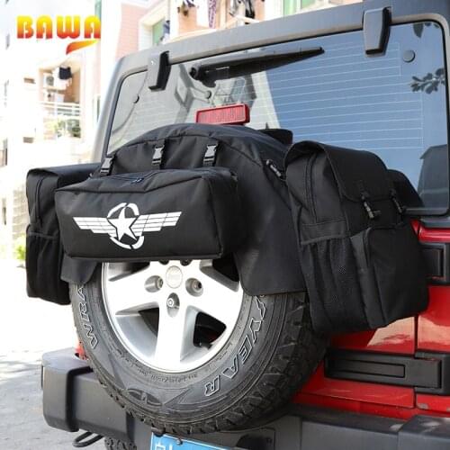 BAWA Stowing Tidying Car Organizer for Jeep Wrangler 1997-2018 JL JK TJ Universial Black Spare Tire Bag Auto Organizer