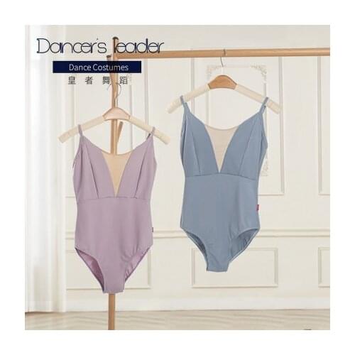 Ballet Leotard Women Aerialist Yoga Practice Dance Costume Deep V Sling Blue Gymnastics Leotard Adulto Ballerina