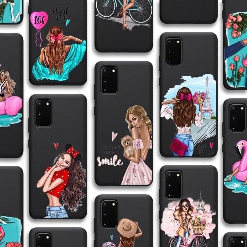 Vogue Girl Case for Samsung Galaxy S21 A51 S20 A50 A71 A70 A12 A21S S10 S9 S8 A52 A72 S10e Note 20 10 Plus Ultra Lite Black TPU