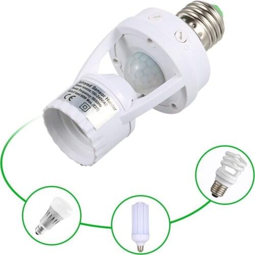 Sensitive PIR Motion Sensor E27 LED Bulb Base Socket Infrafed Light Lamp Holder Switch for Walk-in Closet Laundry Room Garage