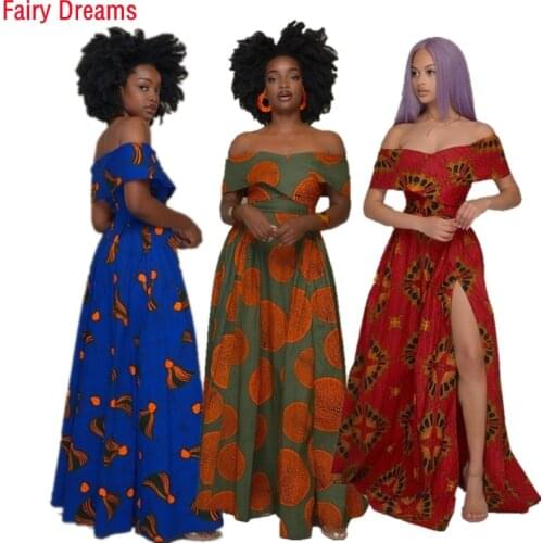 Long African Dress For Women Traditional African Clothing Print Dashiki Ankara Summer Maxi Sundress Elegant Off Shoulder