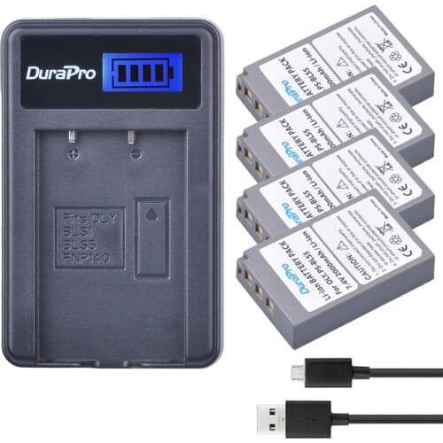 Durapro 4pc PS BLS-5 BLS5 PS-BLS5 Battery + LCD USB Charger For OLYMPUS E450 E600 E620 EP1 EP2 EP3 EPL1 EPL2 EPL3 EPM2 EPL5 EPL6