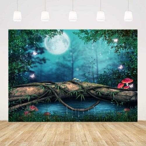 Forest fantasy backdrop Moon Star Forest Baby Shower Backdrop Decor Mushroom butterfly birthday party decoration supplies