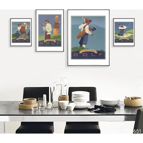 Cotton no frame cartoon men play golf landscape canvas printings oil painting printed on cotton wall art decoration pictures