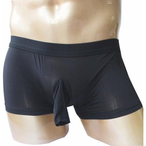 IEFiEL Sexy Male Mens Boxer Shorts Stretch Underwear Underpants with Open Penis Sheath Underwear Men Gay Lingerie Black Panties