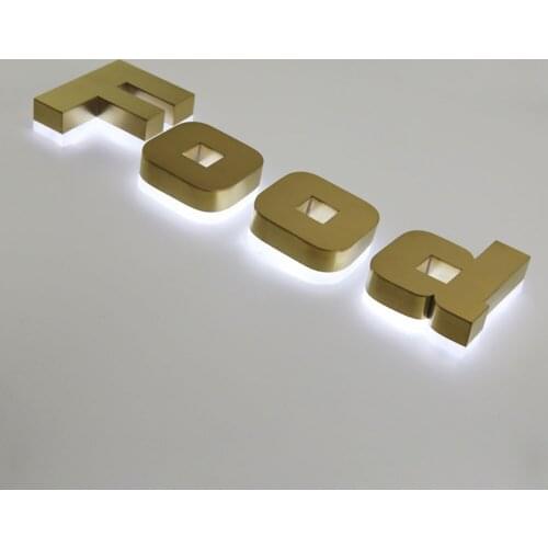 Customized Size Led LOGO Signage Back-light Channel Letter Golden Brushed Surface Led Light Interior Exterior Waterproof
