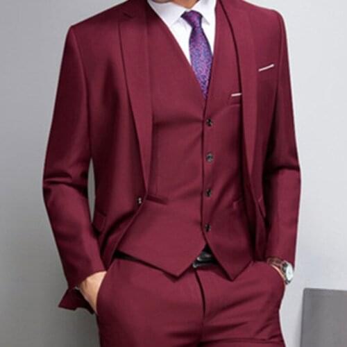 Tailor Made Fashion Luxury Purple Men Suits Slim Fit Groomsmen Tuxedo For Wedding Business Party Costume (Jacket+Pants+Vest)
