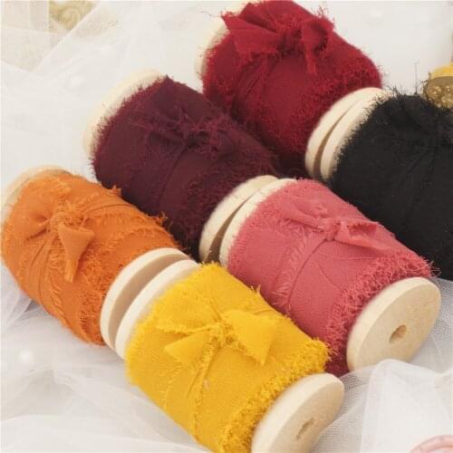 Ins Style Handmade Chiffon Frayed Edged ribbon 6Rolls One Set Wedding Bouquet Streamers Photography Gift Wrapping