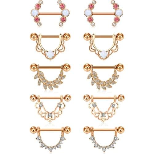 14G Nipple Rings Opal CZ Nipplerings Piercing Stainless Steel Nipple Straight Piercing Barbell for Women Girls 5pairs