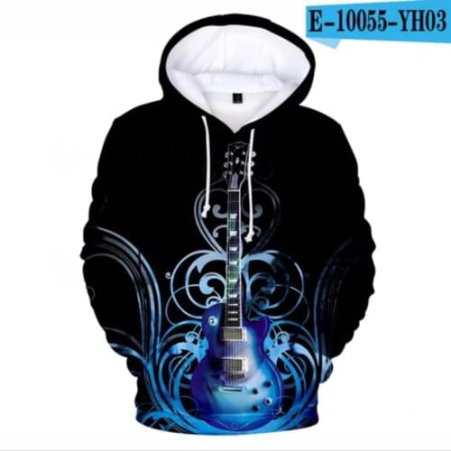 Creative Music Guitar 3d Hoodies Pullover Personality Men Women Long Sleeve Kpop Harajuku Sweatshirts Flame Boys/girls Clothes