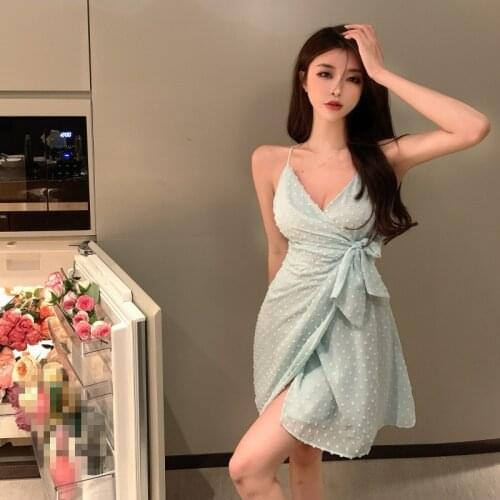 ZC3365 2021 summer new women fashion temperament sweet girl sexy deep V receives waist dress cheap wholesale