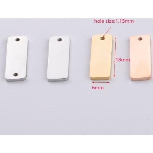 20pc 6*18mm Steel Color Stainless steel Small Blank Long Strip Charm pendant For Necklace DIY Women Handmade Jewelry Making