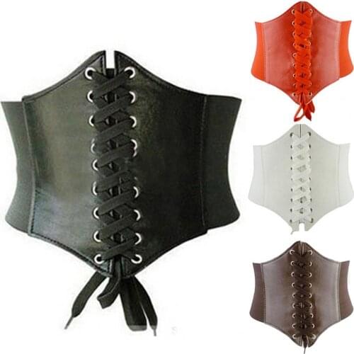 Hot Womens ultra Plus wide belt Faux Leather Elastic corset Belt Front Tie up Waist belt Girl Clothes Decoration