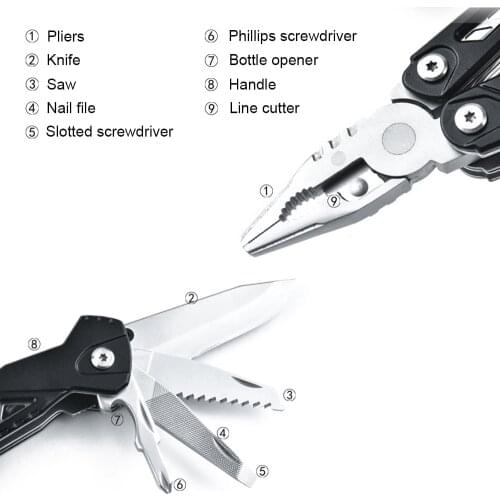 Multitool 9-in-1 Stainless Steel EDC Pliers Kinfe Cutters Portable Outdoor Camping Survival Tools Multi-Purpose Folding Pincers