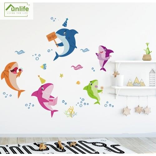 Funlife@ Small Shark Wallpaper DIY Peel & Stick Waterproof Children Stickers Kindergarten Nursery Playroom Bedroom Wall stickers