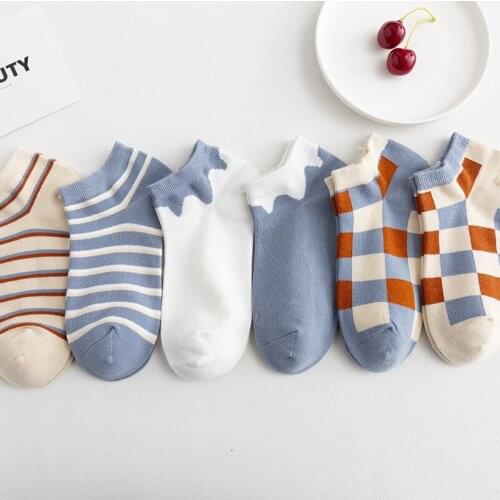 Ankle Socks Women Men Unisex Plaid Striped Checkered Vintage Sock Cute Harajuku Cotton Wave Socken Kawaii Short Square Art Sox