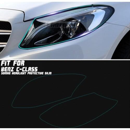 New Car LH+RH Smoke TPU Headlights Protective Precut Film Sticker Cover Trim Fit For Mercedes Benz C Class