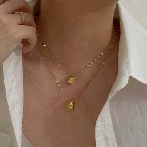 VSnow Minimalist Double-Layer Round Beads Pendant Necklace for Women Trendy Gold Color Stainless Steel Party Necklace Jewelry