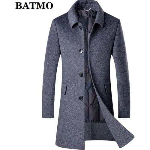 BATMO new arrival winter 90% white duck down liner thicked wool trench coat men,mens wool jackets,mens wool warm coat 2105
