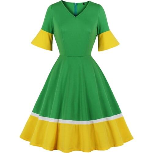 Half Sleeve Autumn Dress SP0584 Vintage Sexy V Neck New Year Women Ladies Green Christmas Dress